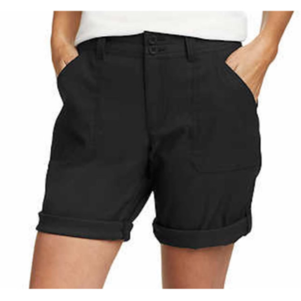 NWT Women’s Eddie Bauer Black Shorts Rolled Hem Bermuda Size 12 UPF 50 Pockets